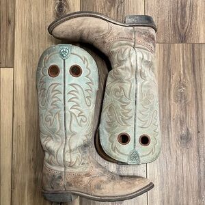 Ariat Light Blue/Teal and Brown Leather Boots